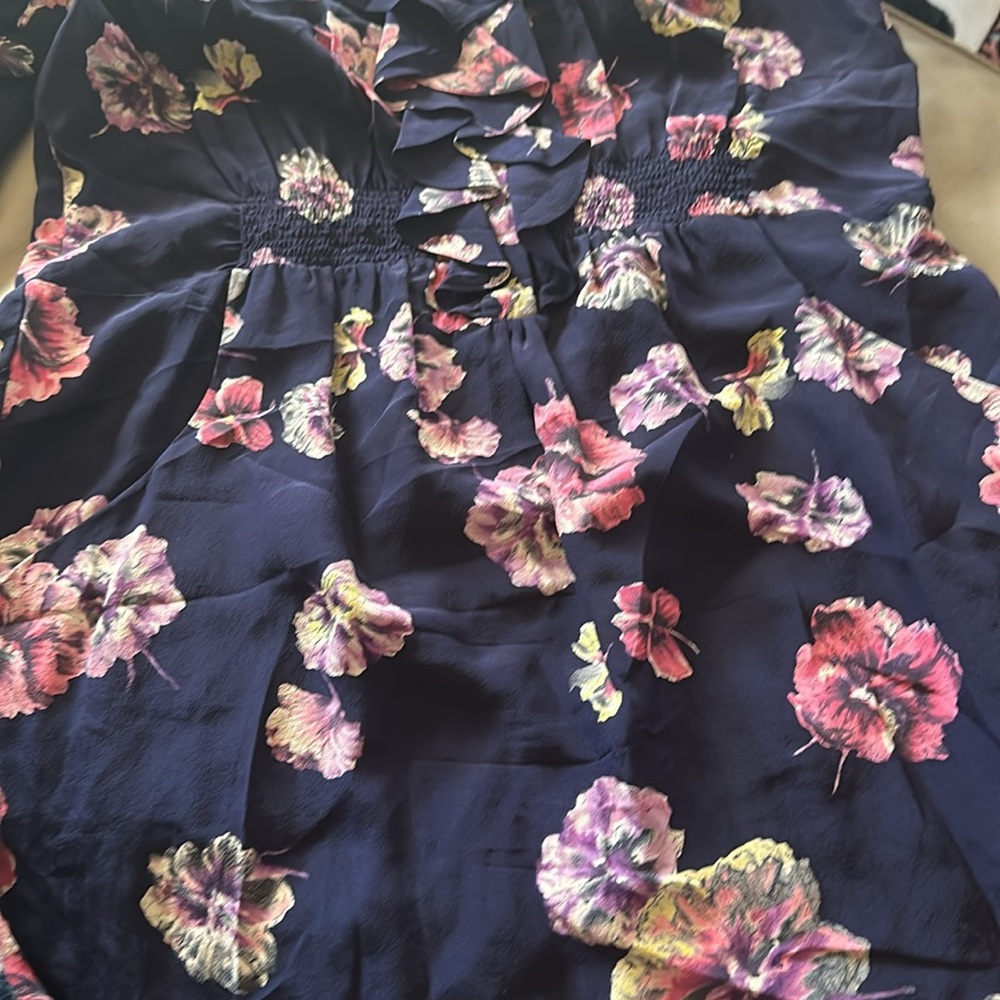 Rebecca Taylor Navy Silk Floral Ruffle Dress๐๐๐ - Picture 7 of 9
